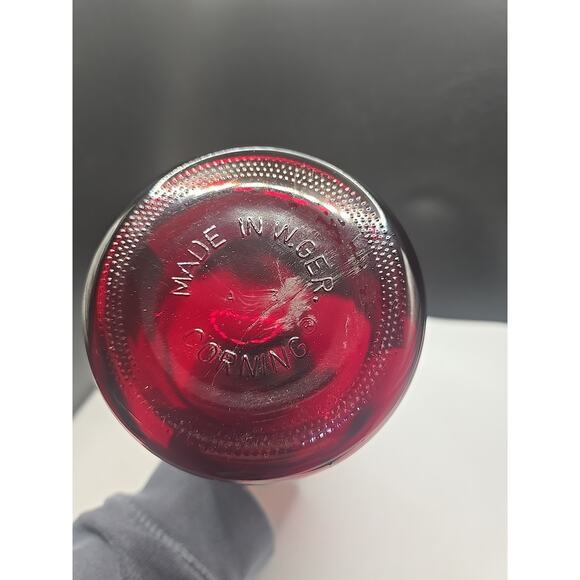 Corning Ruby Red Apothecary Jar with Bottle Glass Stopper Marked W. Germany READ - Picture 7 of 7